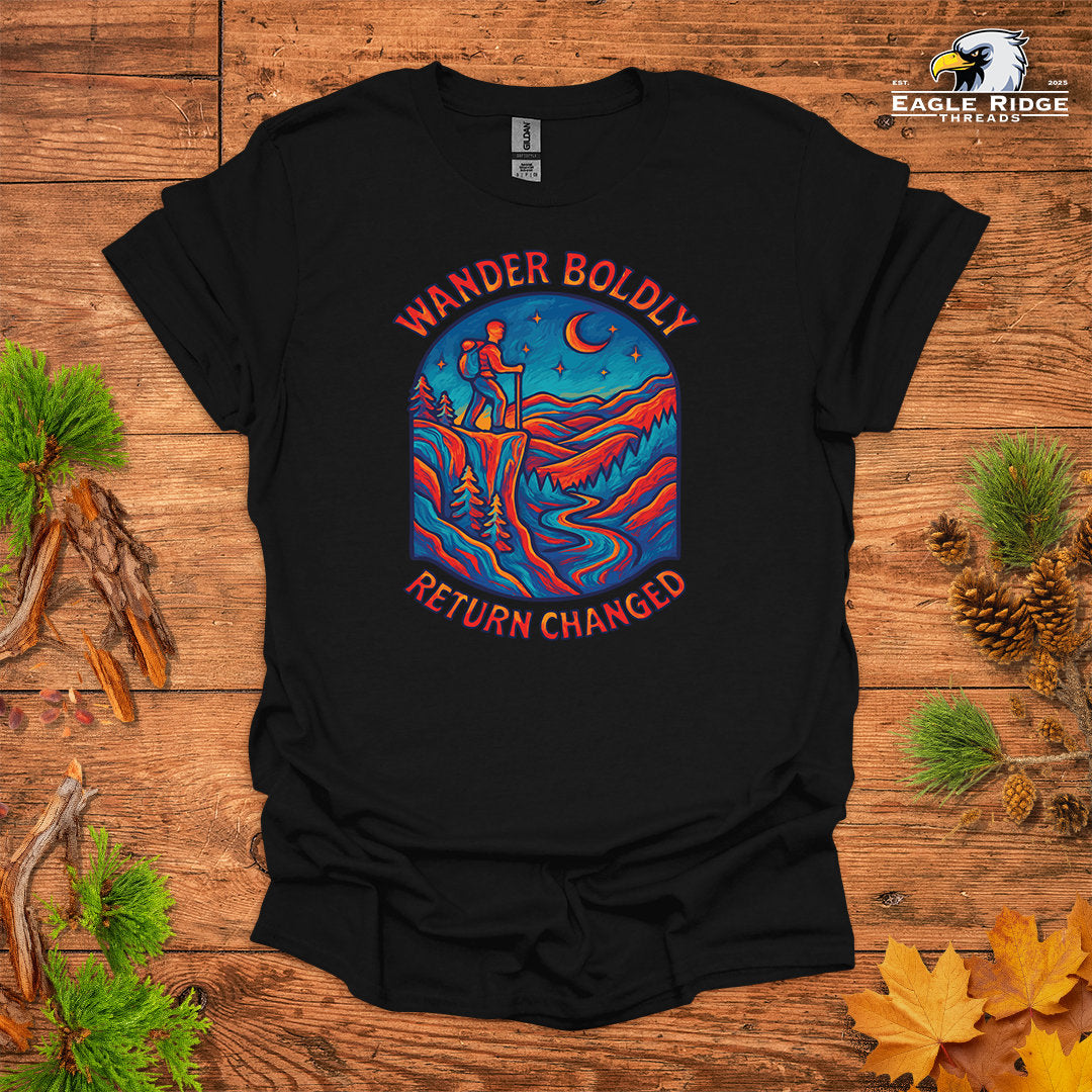 Wander Boldly Return Changed • Hiking T-shirt • Vibrant Mountain Graphic