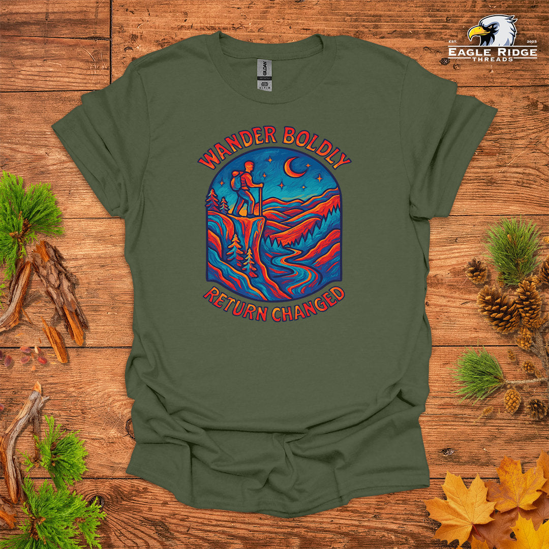 Wander Boldly Return Changed • Hiking T-shirt • Vibrant Mountain Graphic