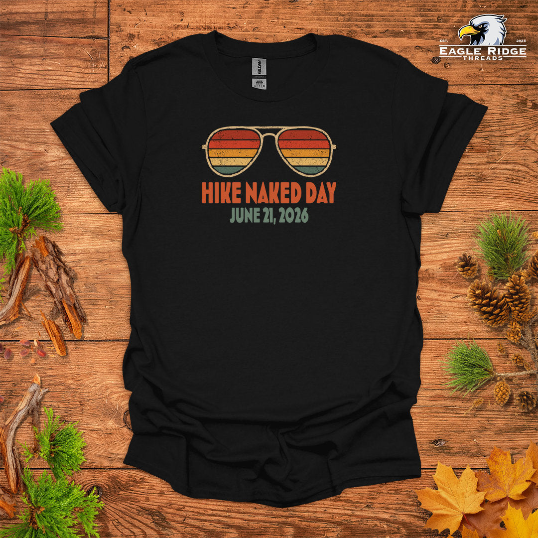 Hike Naked Day June 21, 2026 • Hiking T-shirt – Retro Sunglasses Graphic