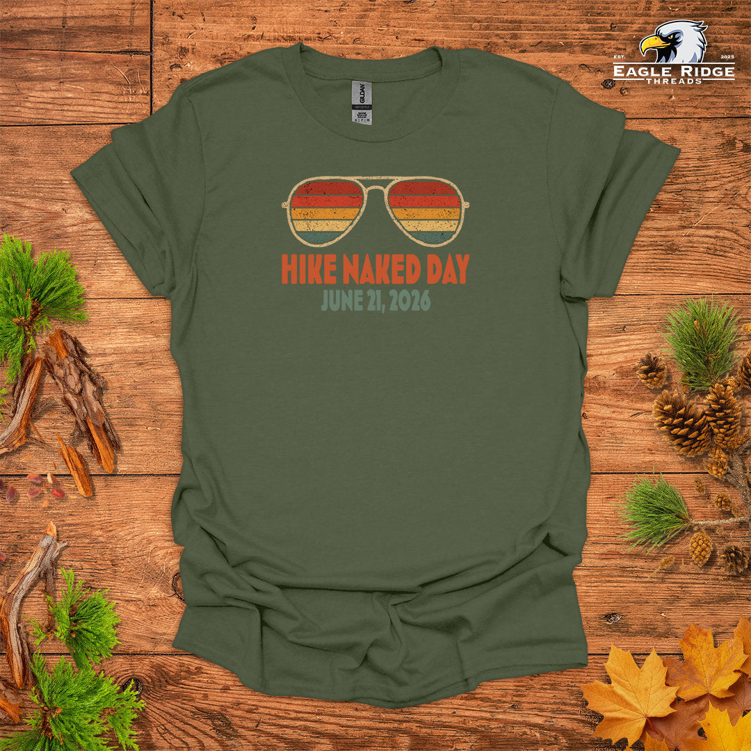 Hike Naked Day June 21, 2026 • Hiking T-shirt – Retro Sunglasses Graphic