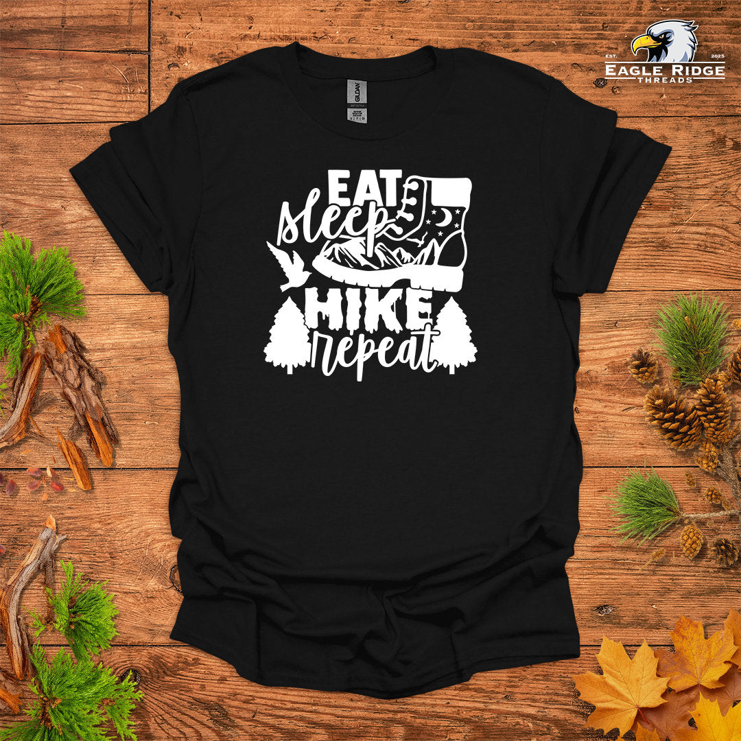 Eat Sleep Hike Repeat • Hiking T-shirt • Boot and Nature Graphic
