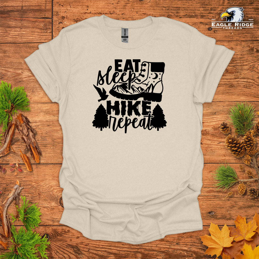 Eat Sleep Hike Repeat • Hiking T-shirt • Boot and Nature Graphic