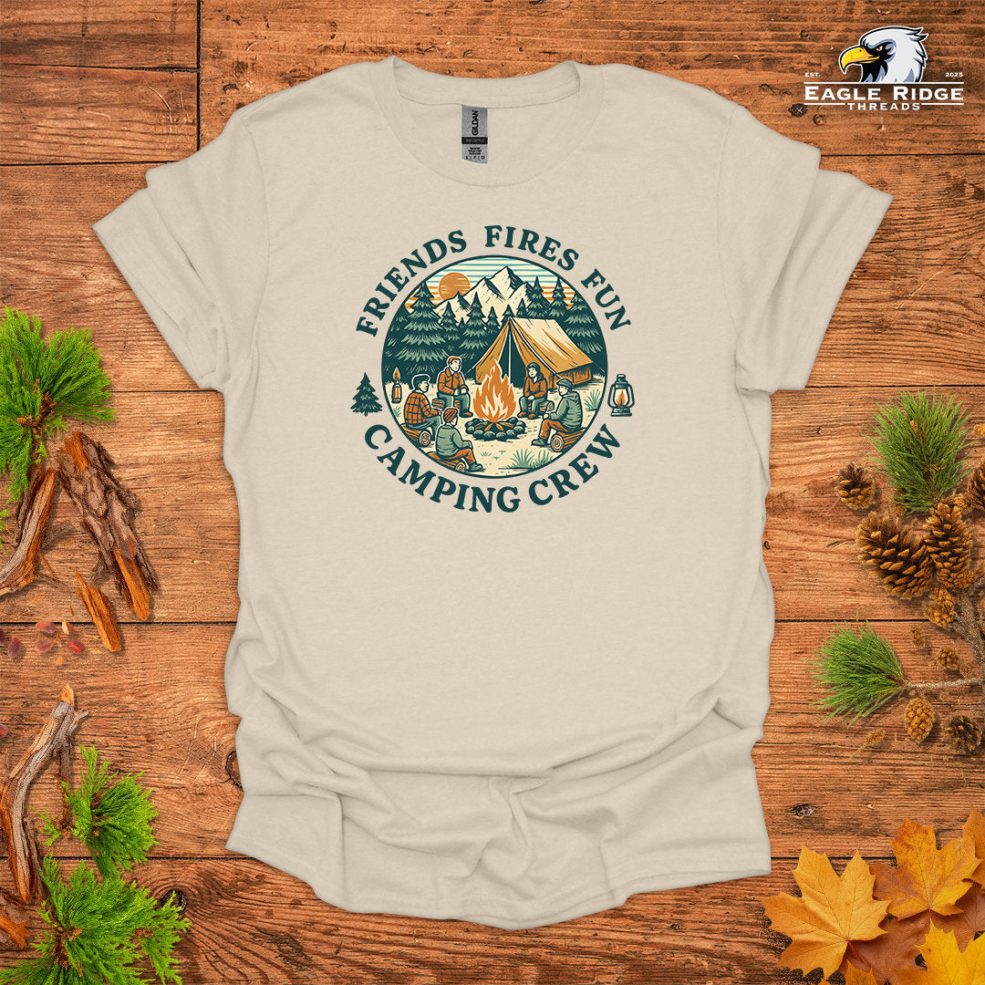 Friends Fires Fun Camping Crew • Hiking T-shirt • Vintage Campfire Graphic