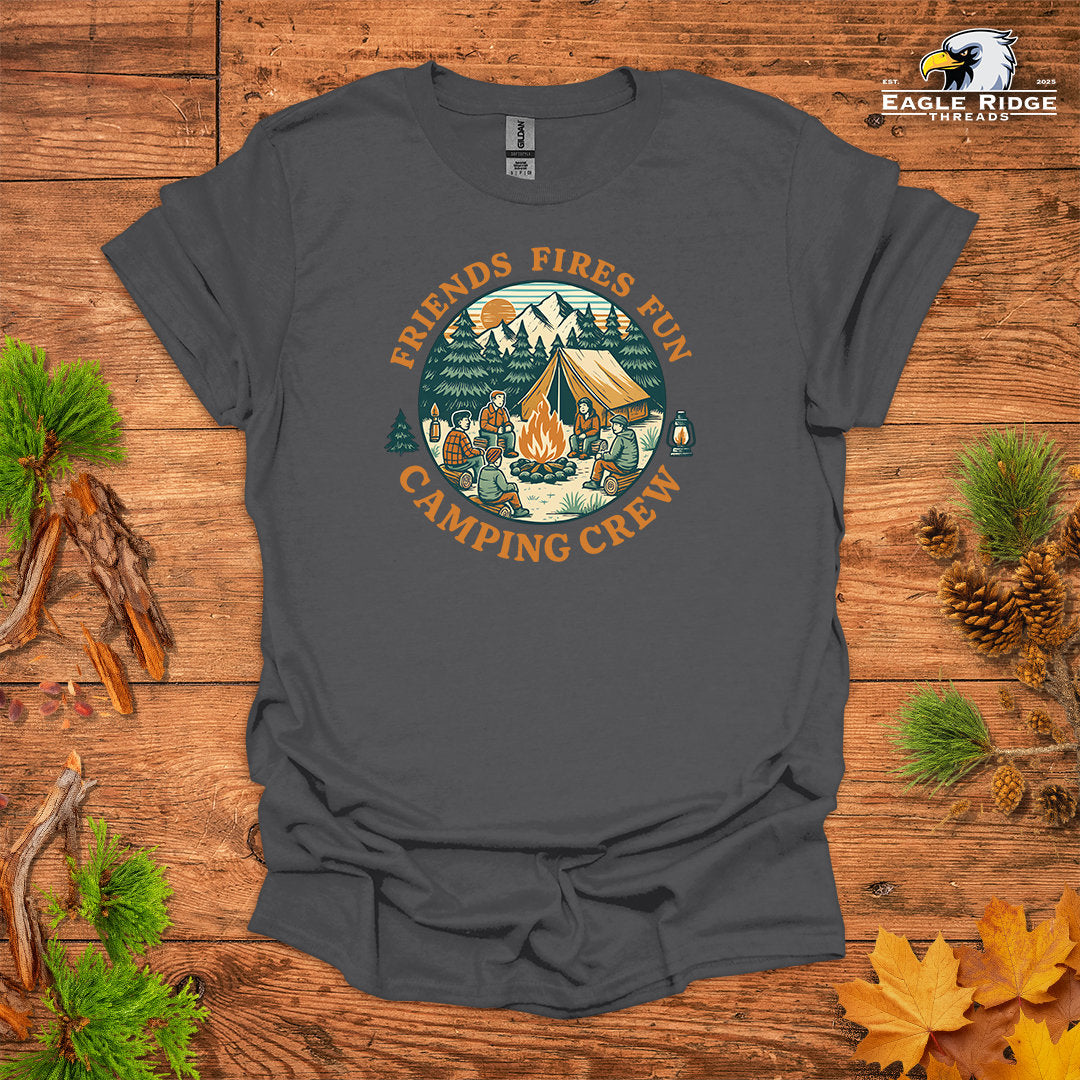 Friends Fires Fun Camping Crew • Hiking T-shirt • Vintage Campfire Graphic