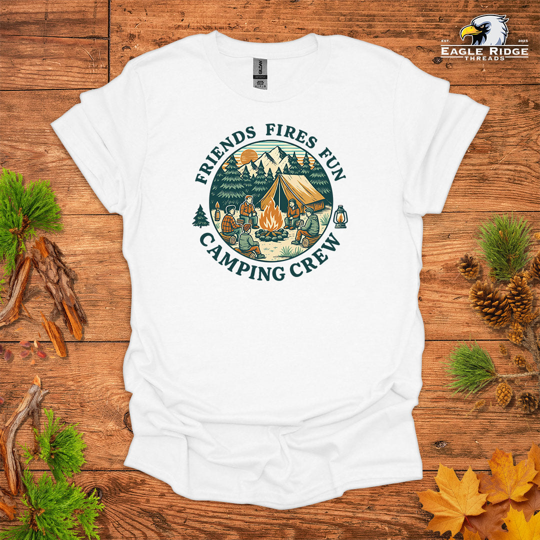 Friends Fires Fun Camping Crew • Hiking T-shirt • Vintage Campfire Graphic