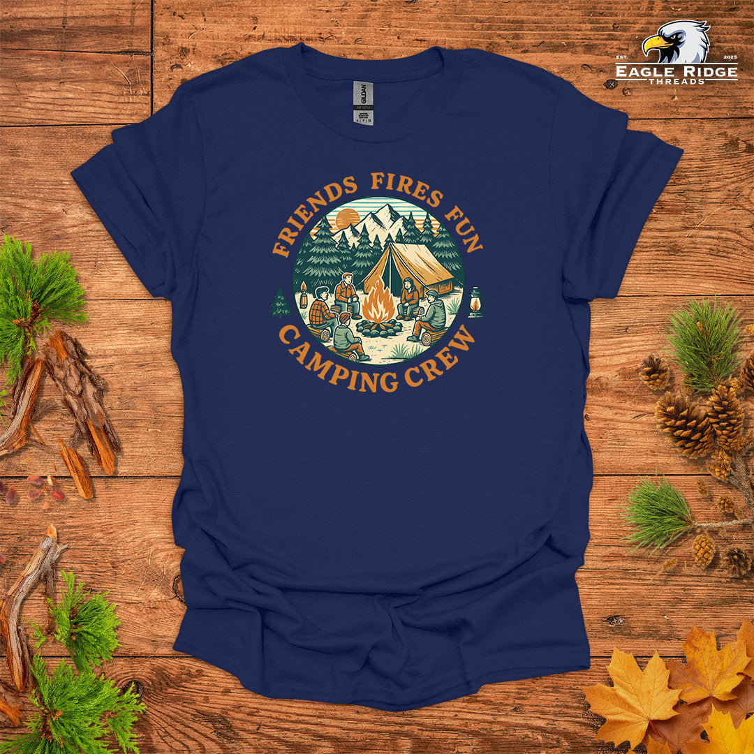 Friends Fires Fun Camping Crew • Hiking T-shirt • Vintage Campfire Graphic