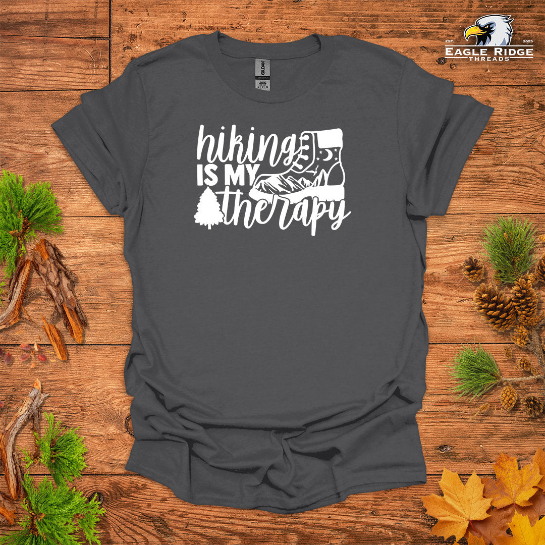 Hiking Is My Therapy • Hiking T-shirt • Boot & Mountain Graphic