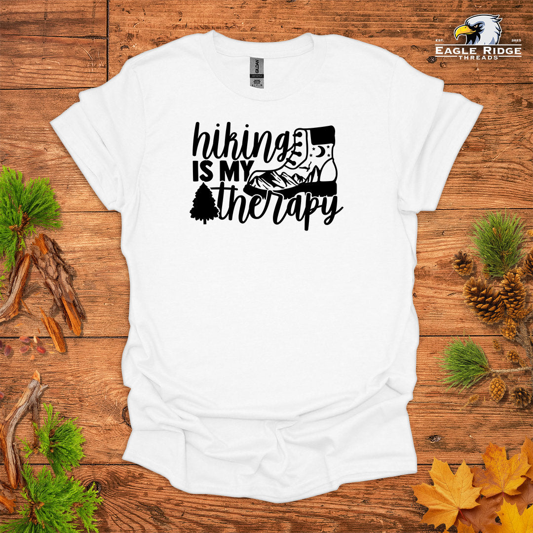 Hiking Is My Therapy • Hiking T-shirt • Boot & Mountain Graphic