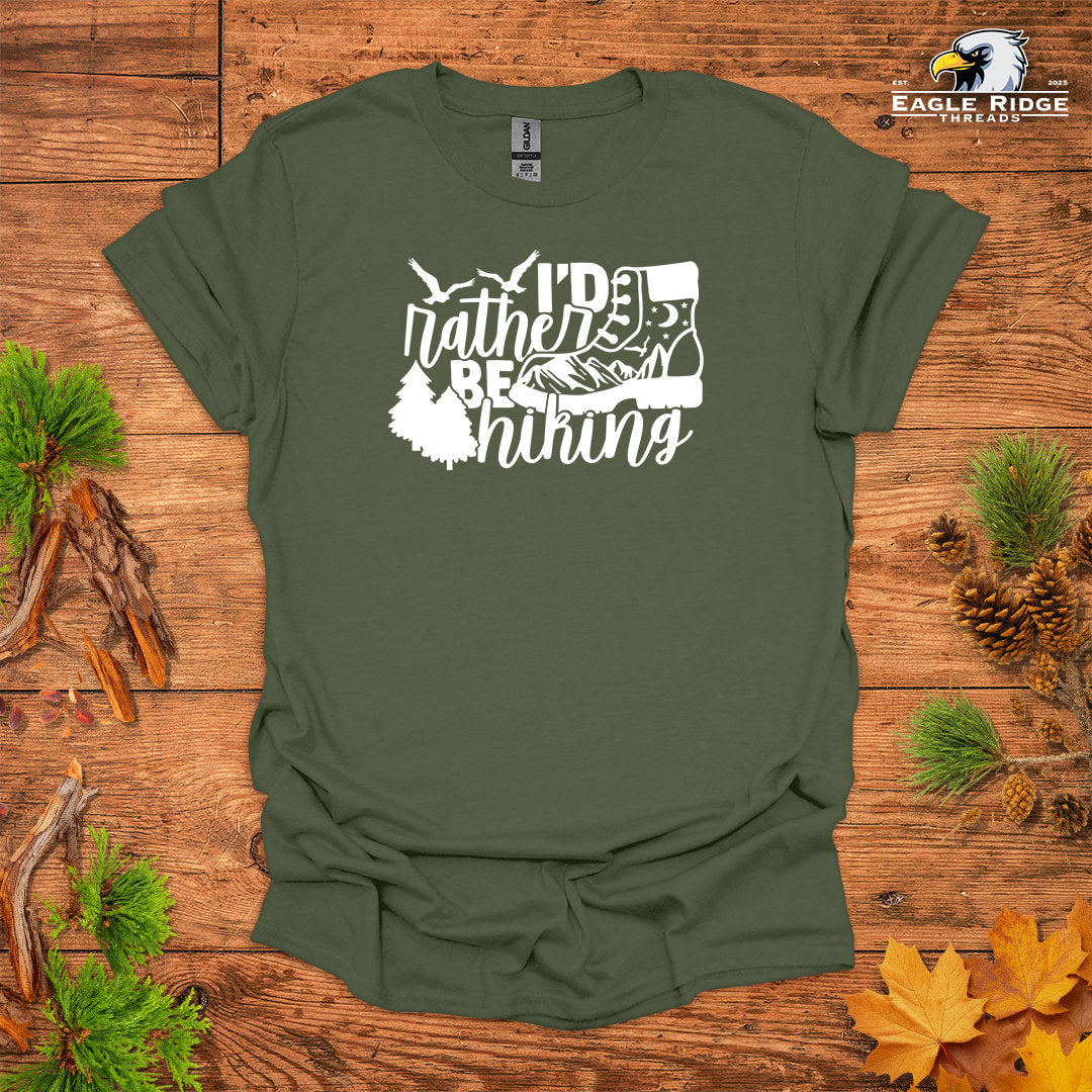 I’d Rather Be Hiking • Hiking T-shirt • Mountain Boot Graphic