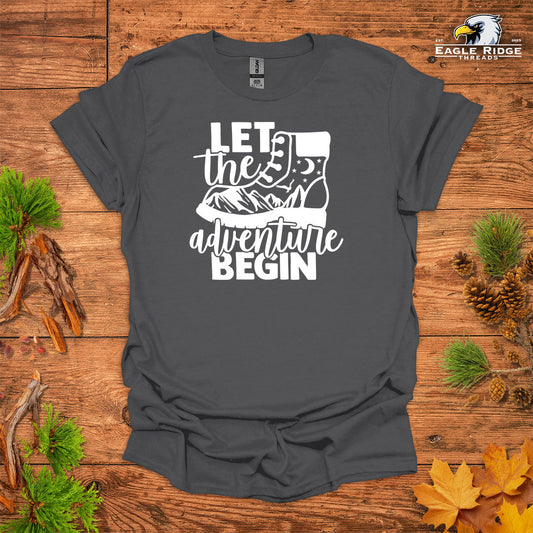 Let The Adventure Begin • Hiking T-shirt • Mountain Boot Graphic
