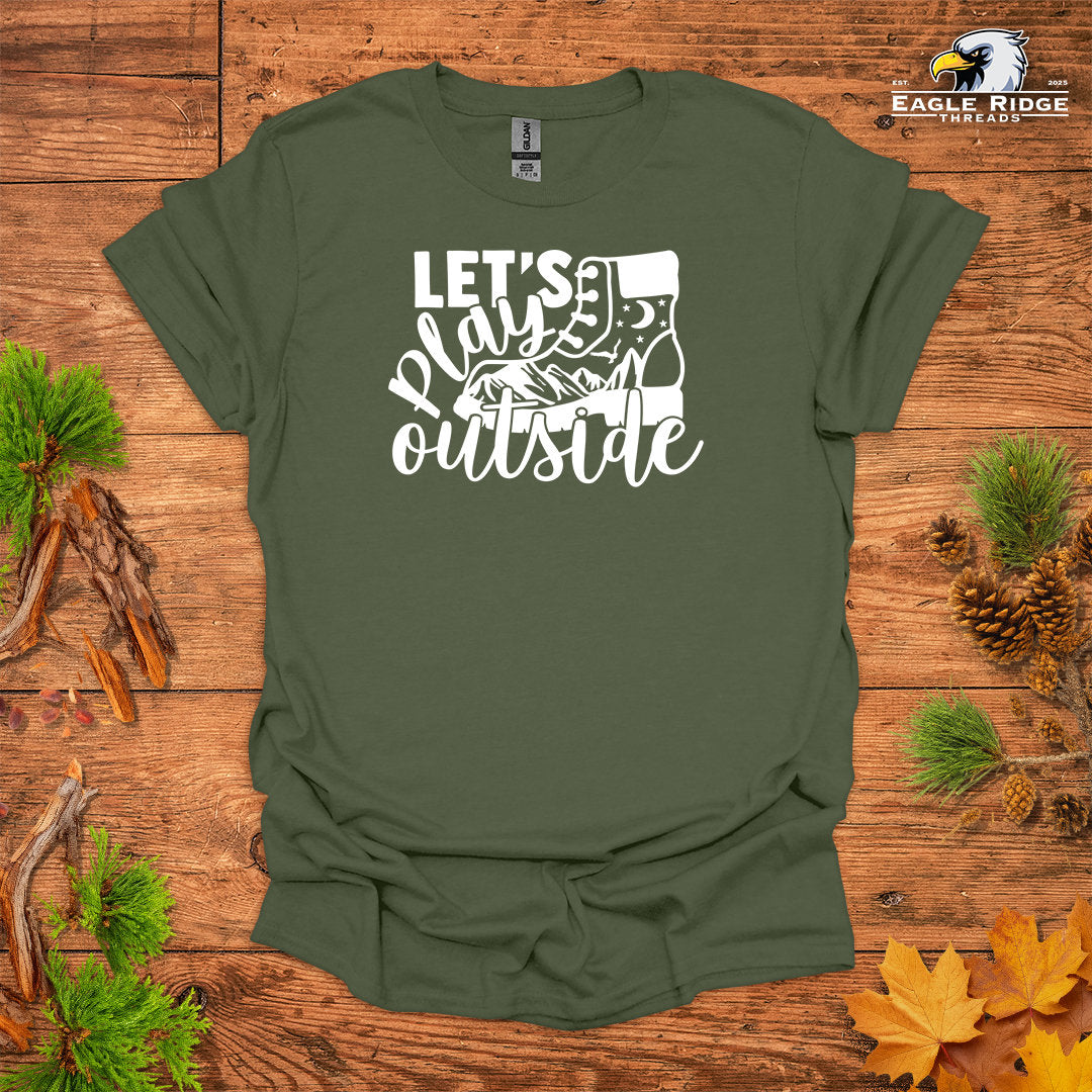 Let’s Play Outside • Hiking T-shirt • Mountain Boot Graphic