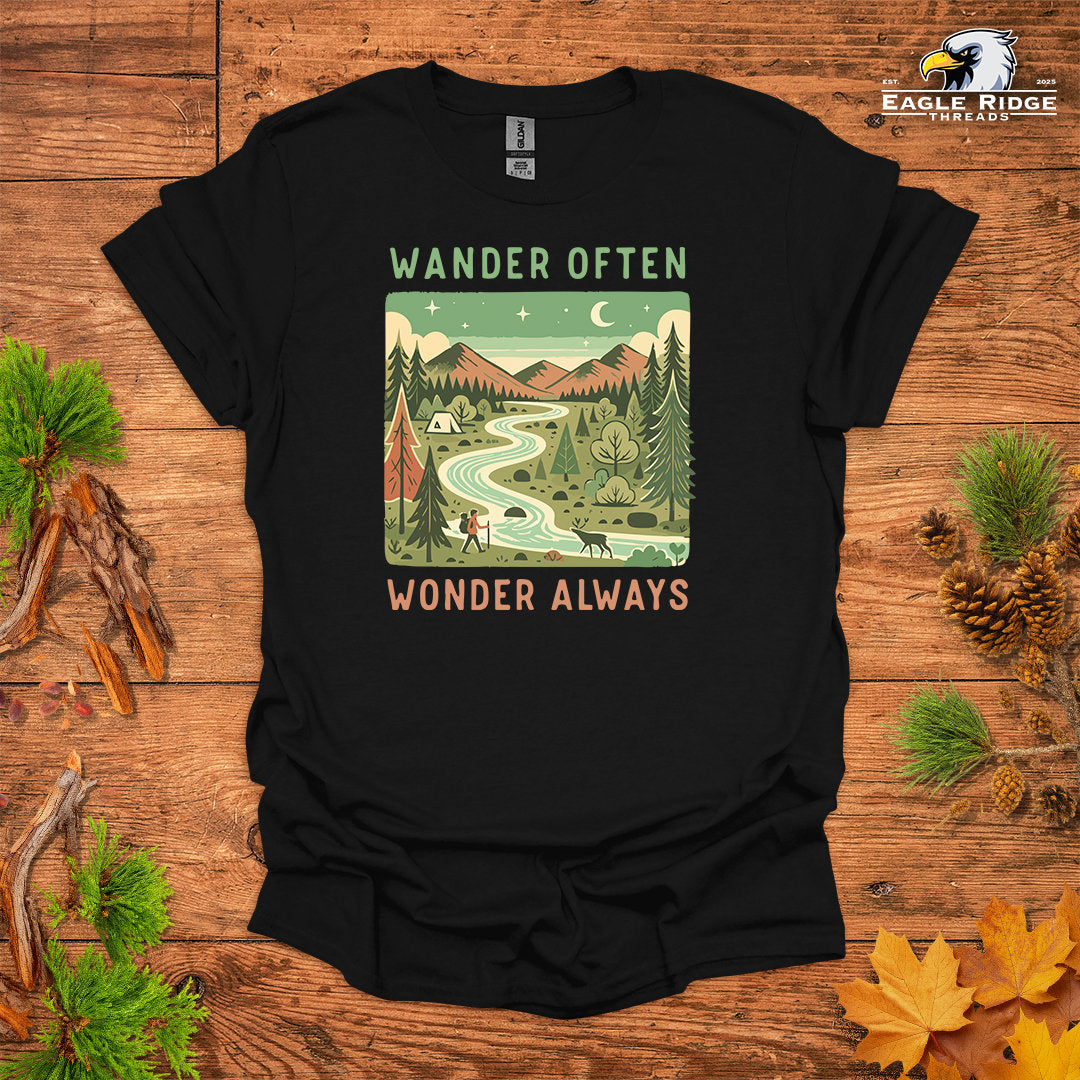 Wander Often Wonder Always • Hiking T-shirt • Mountain Camping Graphic
