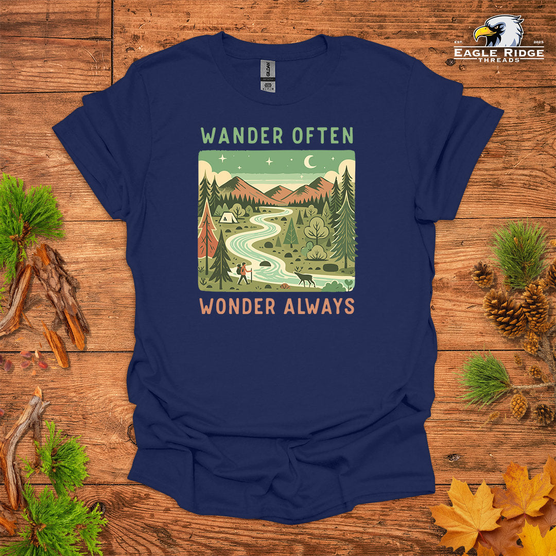 Wander Often Wonder Always • Hiking T-shirt • Mountain Camping Graphic
