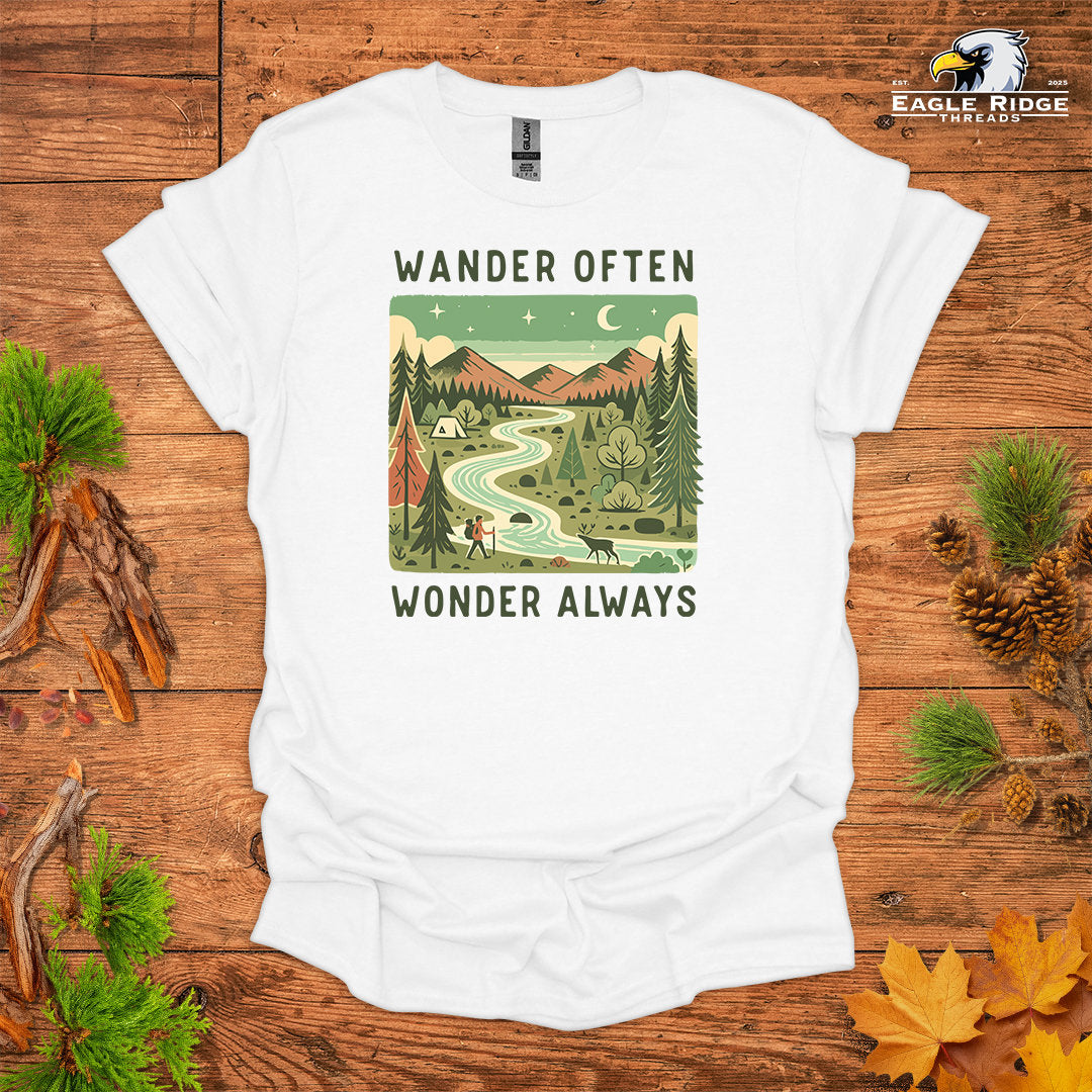 Wander Often Wonder Always • Hiking T-shirt • Mountain Camping Graphic