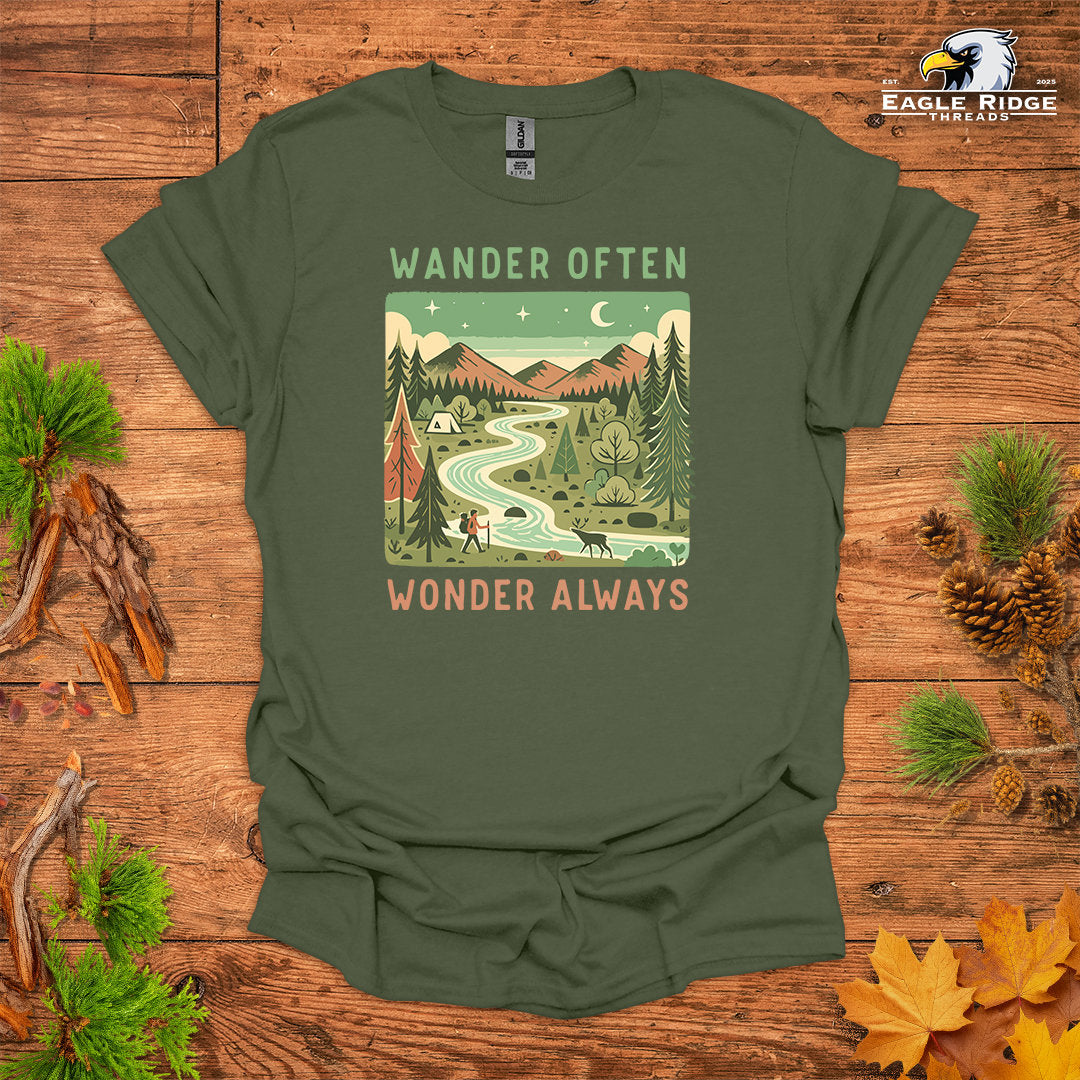 Wander Often Wonder Always • Hiking T-shirt • Mountain Camping Graphic