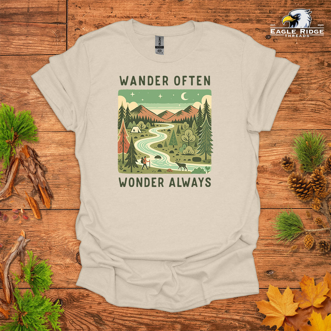 Wander Often Wonder Always • Hiking T-shirt • Mountain Camping Graphic