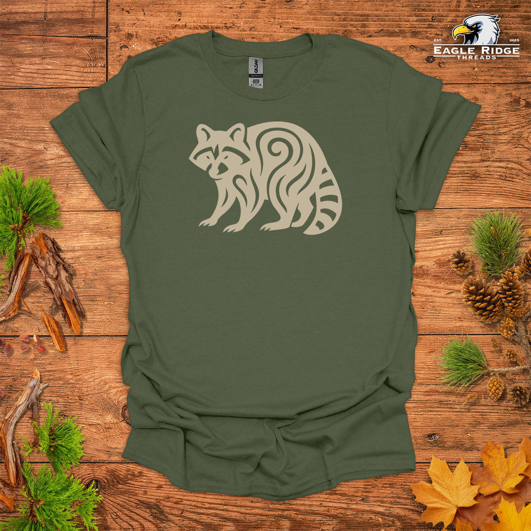 Tribal Raccoon • Hiking T-shirt • Nature-Inspired Design