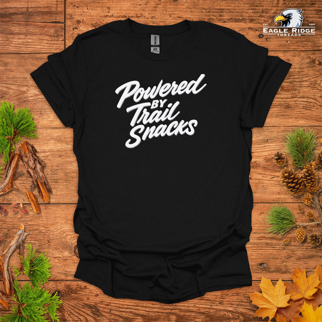 Powered By Trail Snacks • Hiking T-shirt • Fun Script Graphic