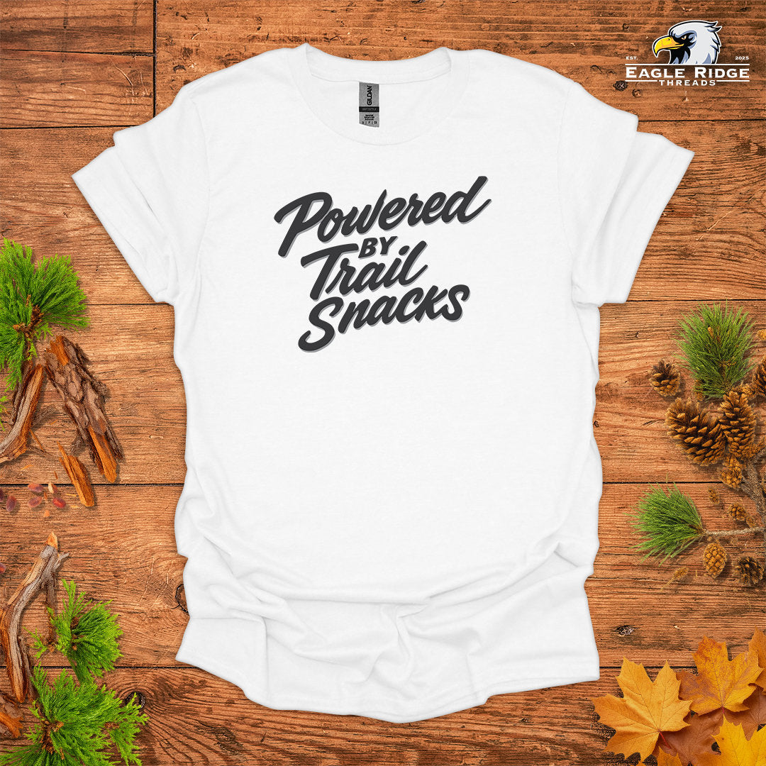 Powered By Trail Snacks • Hiking T-shirt • Fun Script Graphic