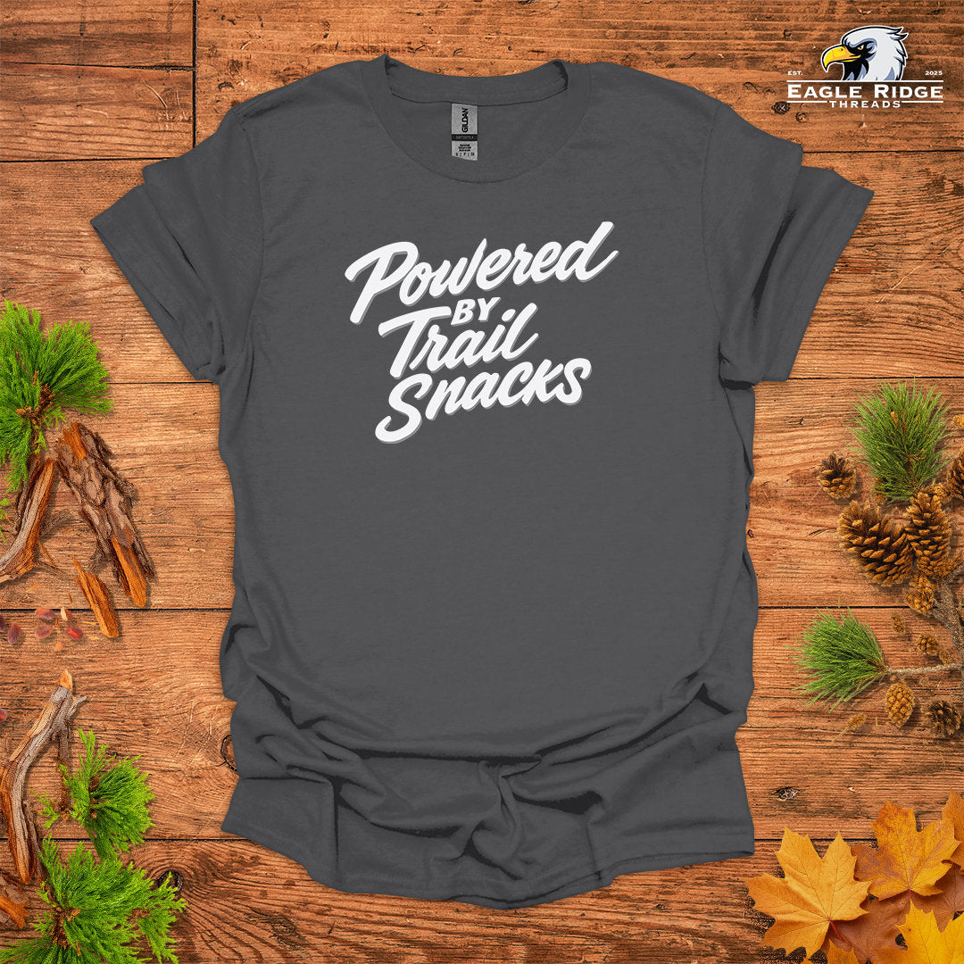 Powered By Trail Snacks • Hiking T-shirt • Fun Script Graphic