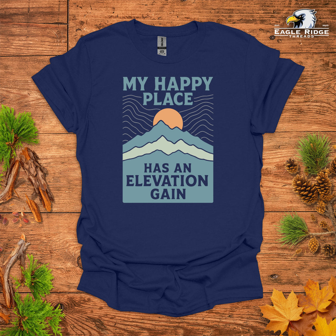 My Happy Place Has An Elevation Gain • Hiking T-shirt • Mountain Sunset Graphic