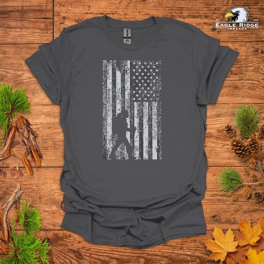 American Hiker • Women's Hiking T-shirt • Distressed Patriotic Graphic