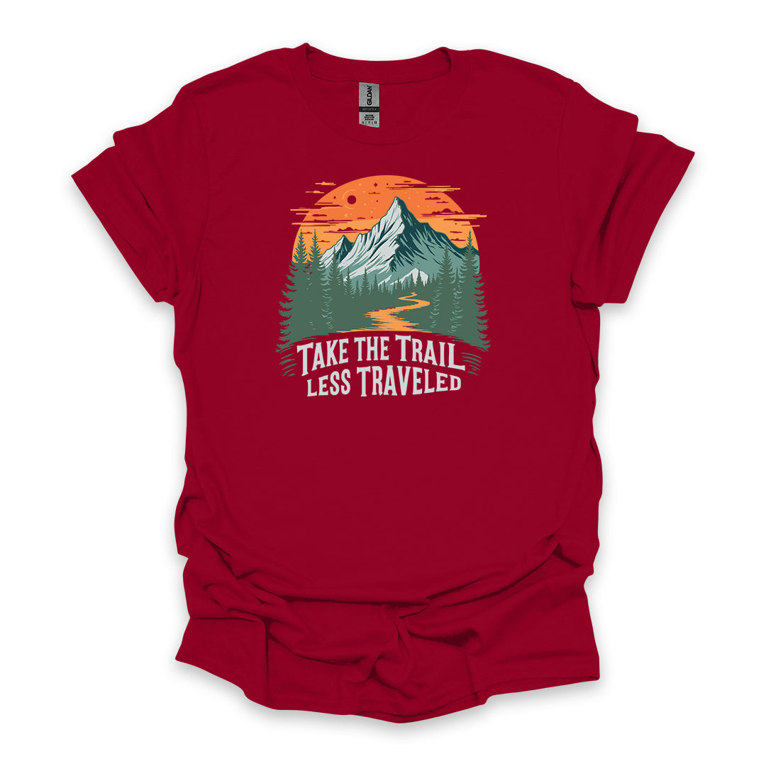 Take The Trail Less Traveled • Hiking T-shirt • Retro Mountain Sunset