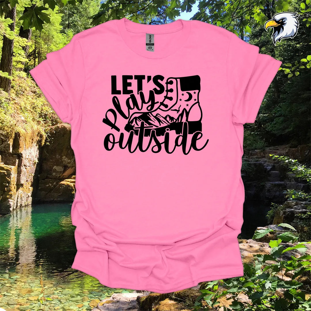 “Let’s Play Outside” hiking t-shirt – Mountain Boot Graphic