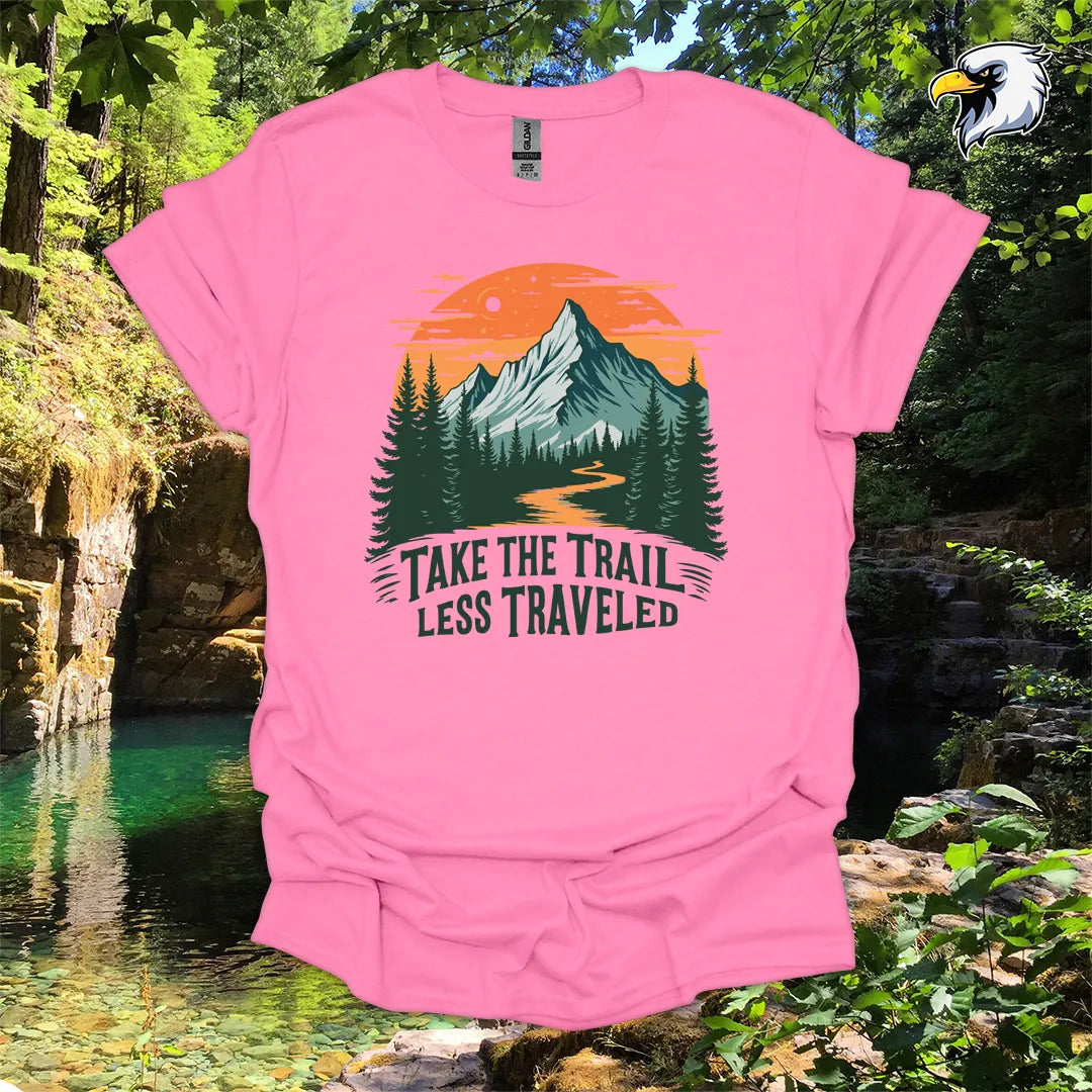 “Take the Trail Less Traveled” hiking t-shirt – Mountain Graphic