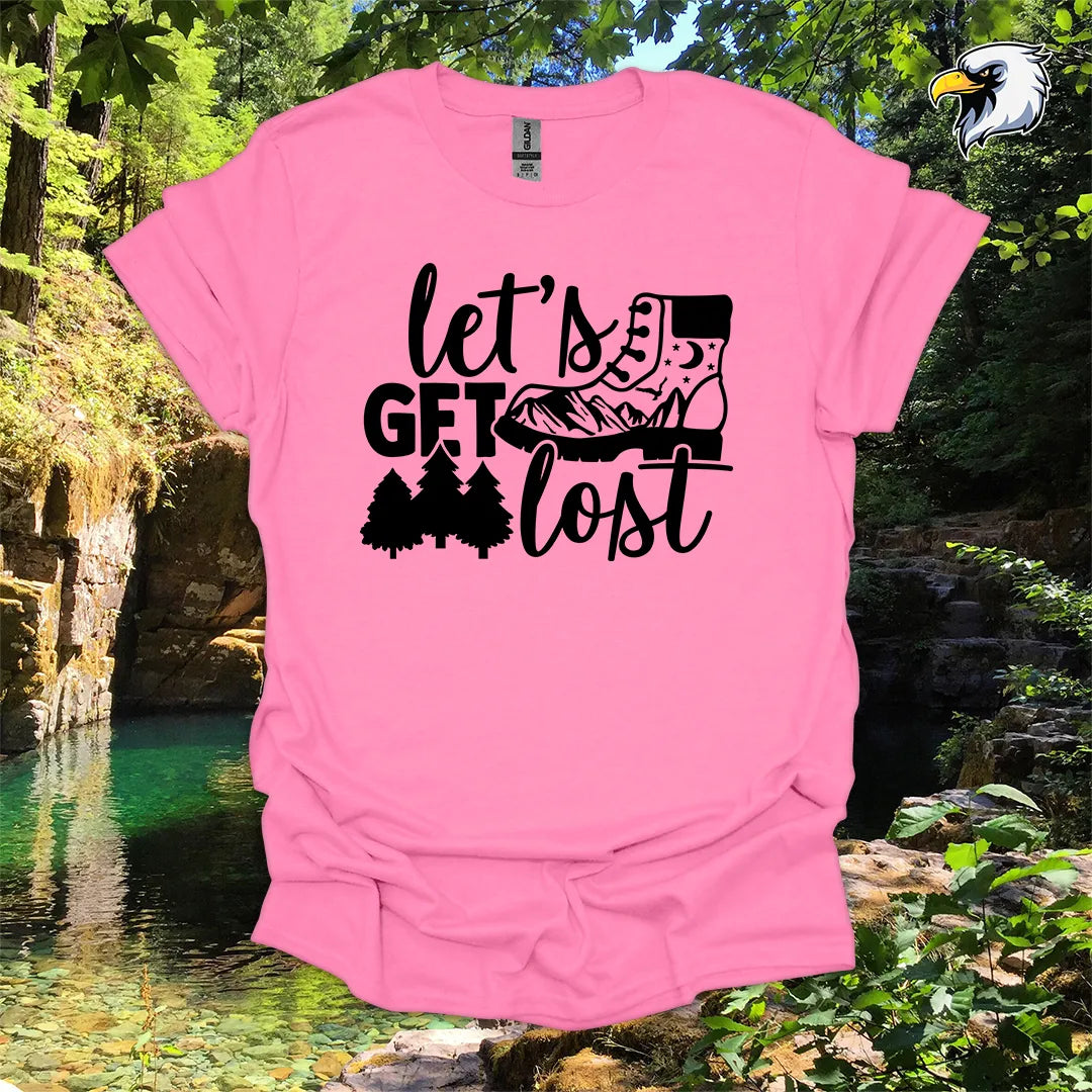 “Let’s Get Lost” hiking t-shirt – Boot and Forest Graphic