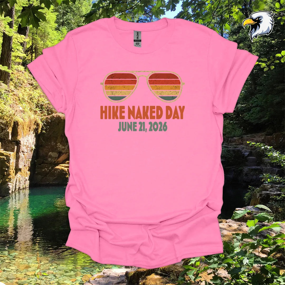 “Hike Naked Day June 21, 2026” hiking t-shirt – Retro Sunglasses Graphic