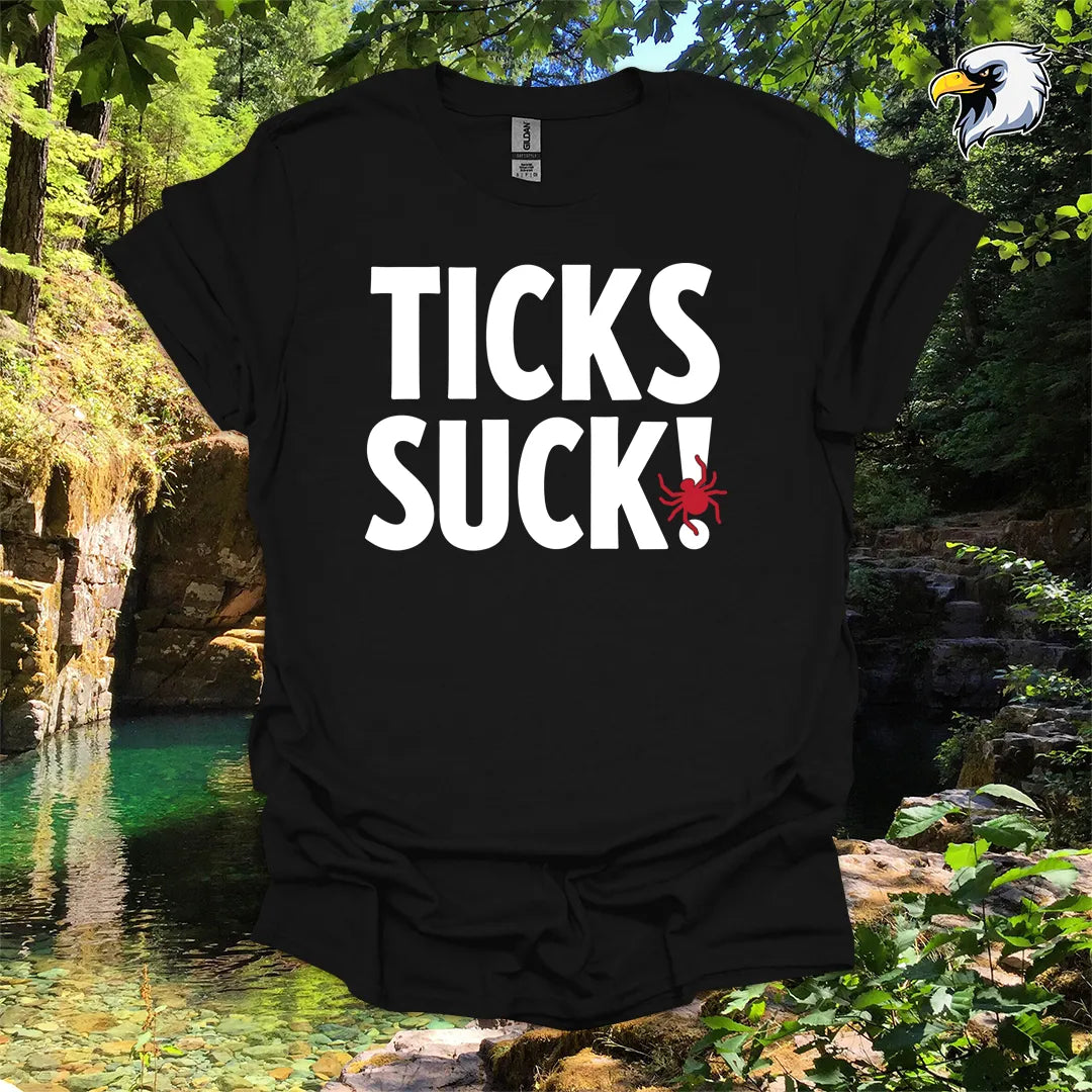 “Ticks Suck!” hiking t-shirt – Bold Outdoor Graphic