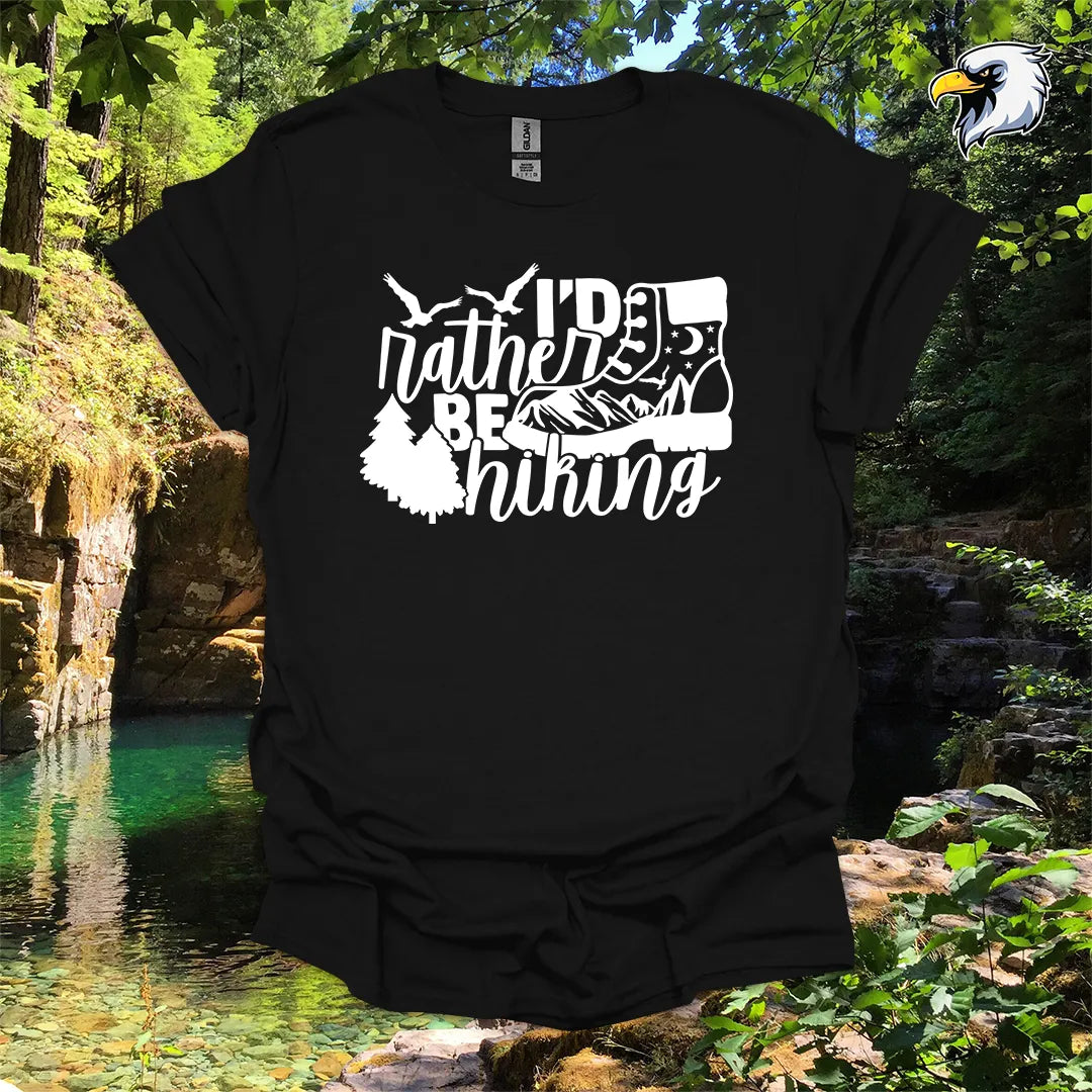 “I’d Rather Be Hiking” hiking t-shirt – Boot & Mountain Graphic