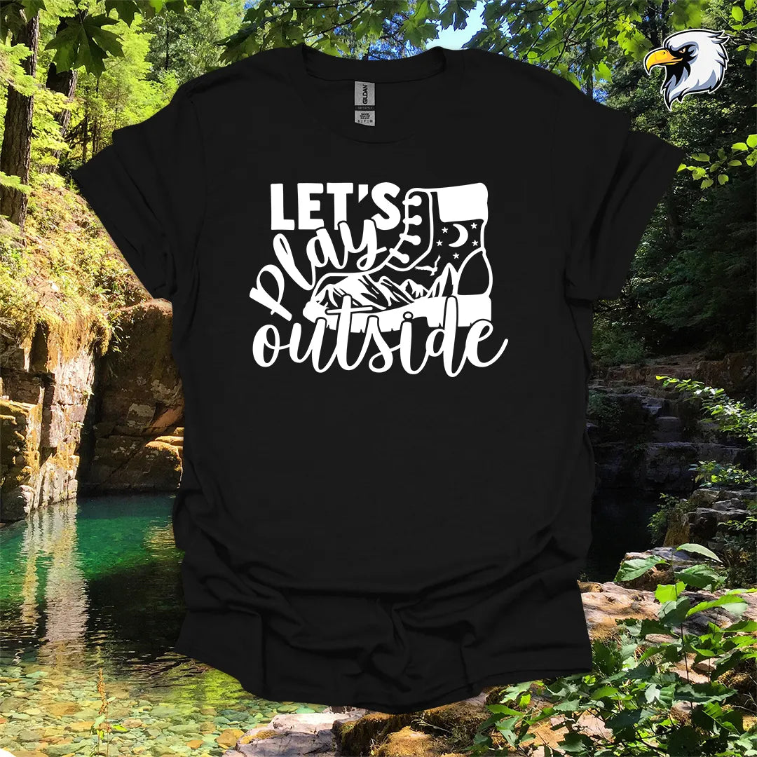 “Let’s Play Outside” hiking t-shirt – Mountain Boot Graphic