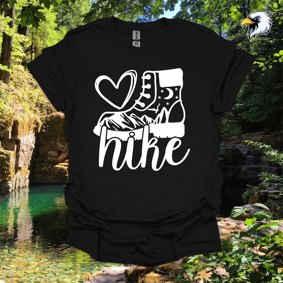 “Love Hike” hiking t-shirt – Boot and Mountain Graphic