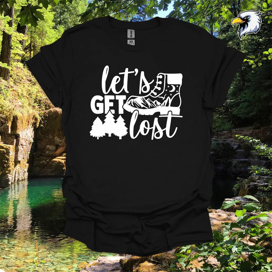 “Let’s Get Lost” hiking t-shirt – Boot and Forest Graphic