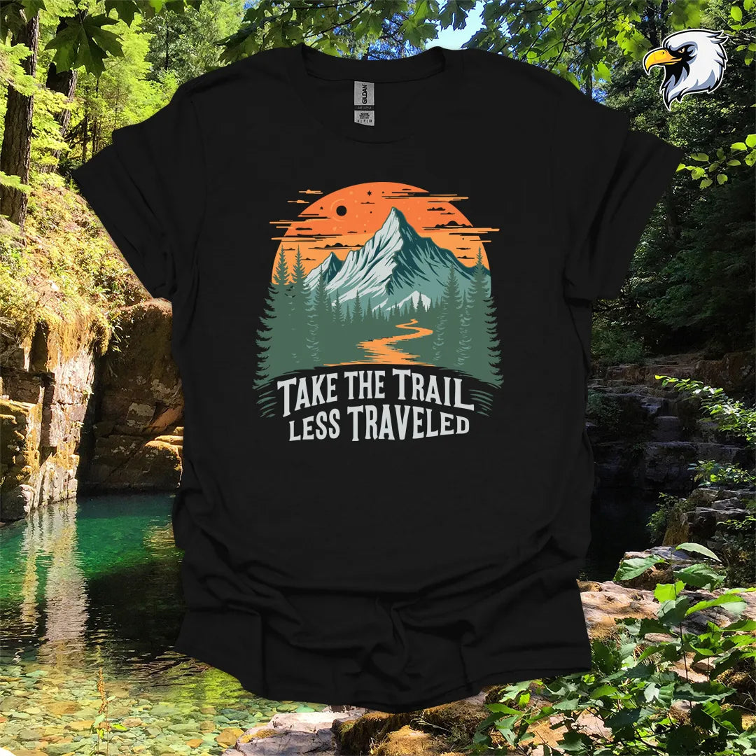 “Take the Trail Less Traveled” hiking t-shirt – Mountain Graphic