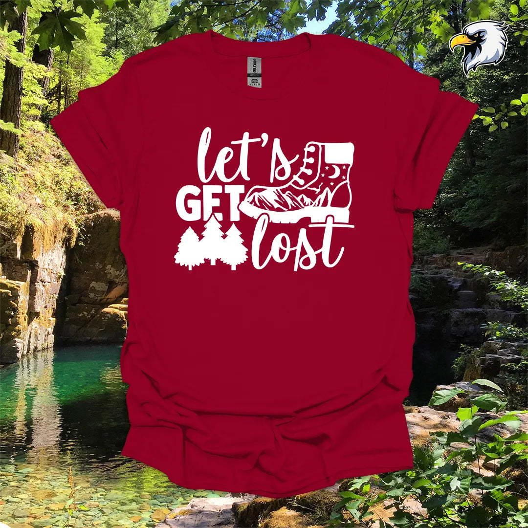“Let’s Get Lost” hiking t-shirt – Boot and Forest Graphic