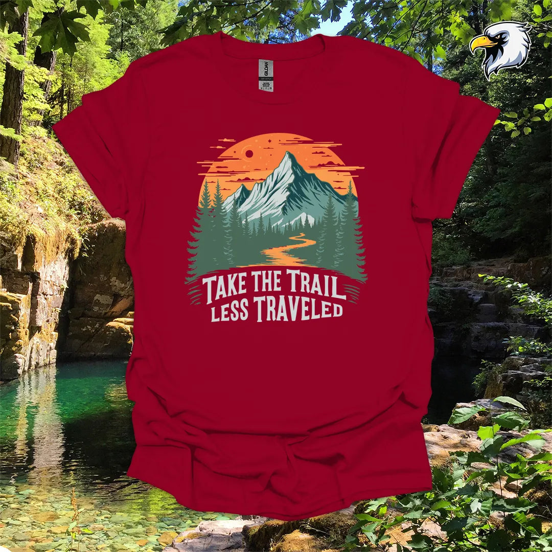“Take the Trail Less Traveled” hiking t-shirt – Mountain Graphic