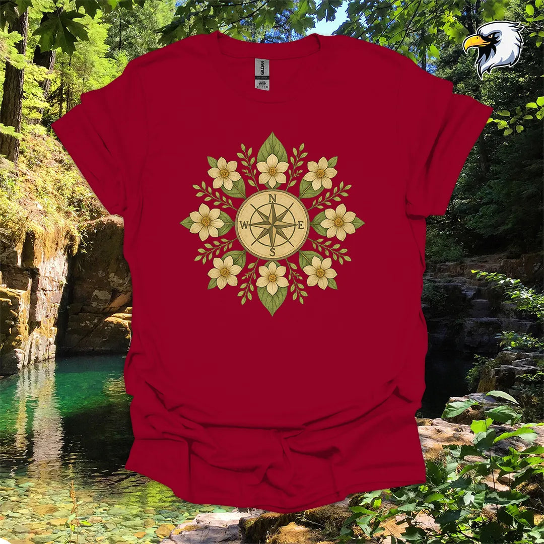 “Compass Rose” hiking t-shirt – Floral Mandala Design