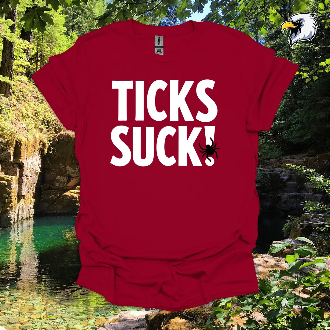 “Ticks Suck!” hiking t-shirt – Bold Outdoor Graphic