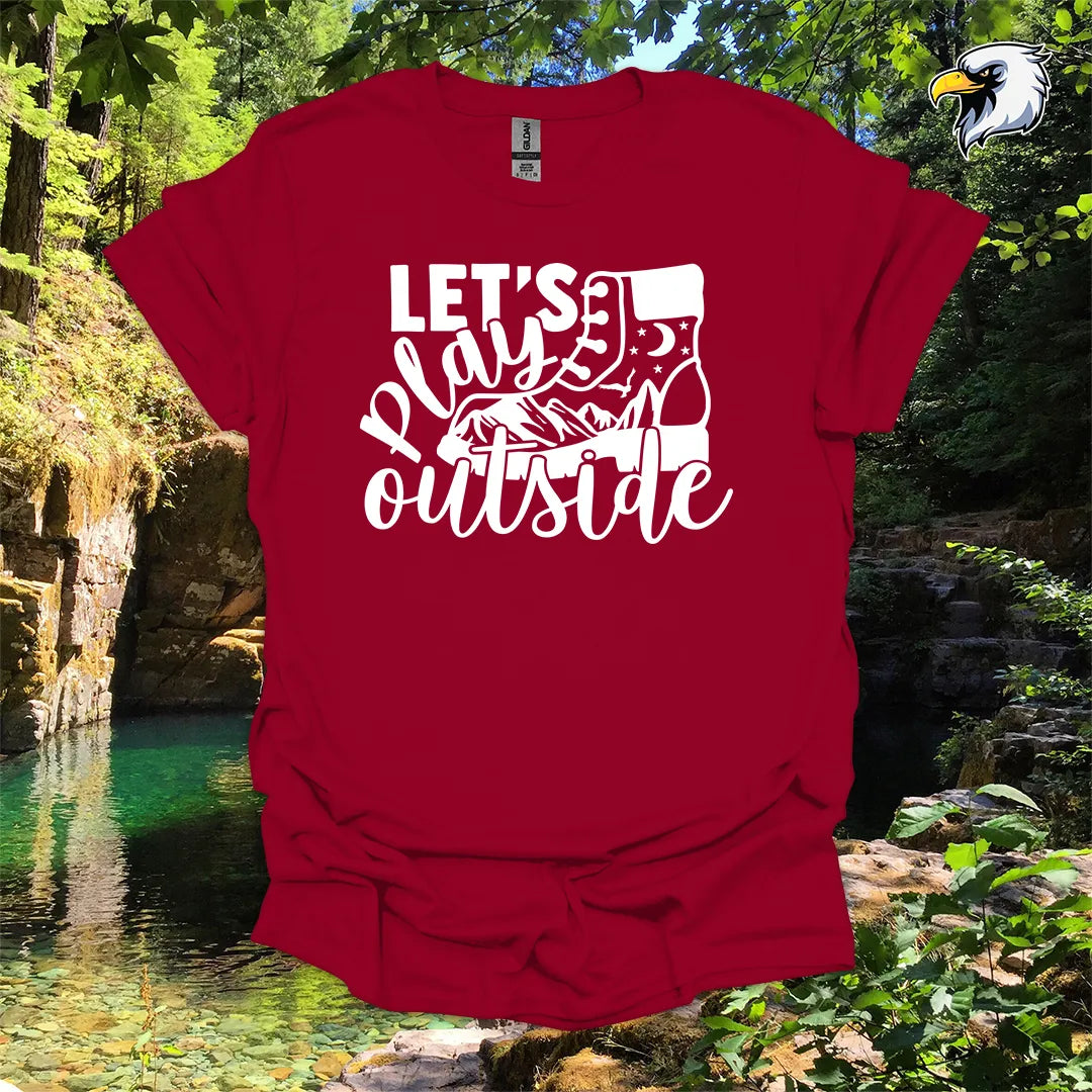 “Let’s Play Outside” hiking t-shirt – Mountain Boot Graphic