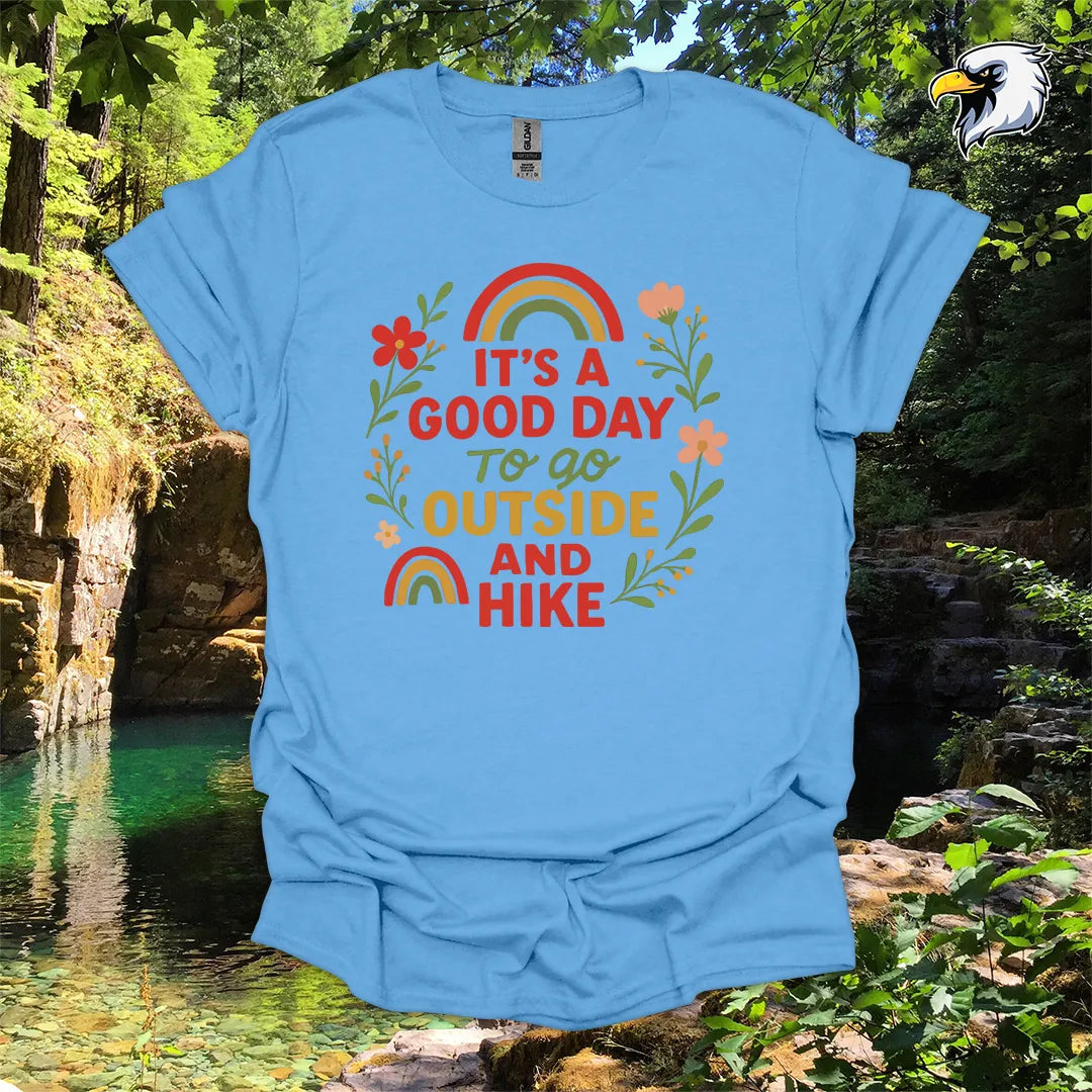 “It’s a Good Day to Go Outside and Hike” hiking t-shirt – Retro Floral Graphic