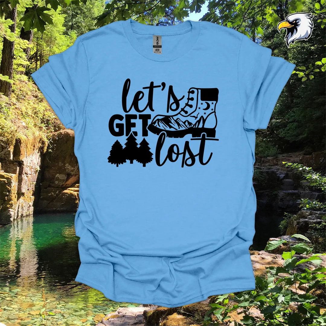 “Let’s Get Lost” hiking t-shirt – Boot and Forest Graphic