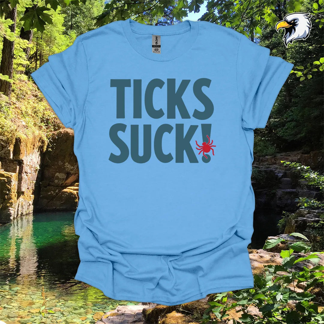 “Ticks Suck!” hiking t-shirt – Bold Outdoor Graphic