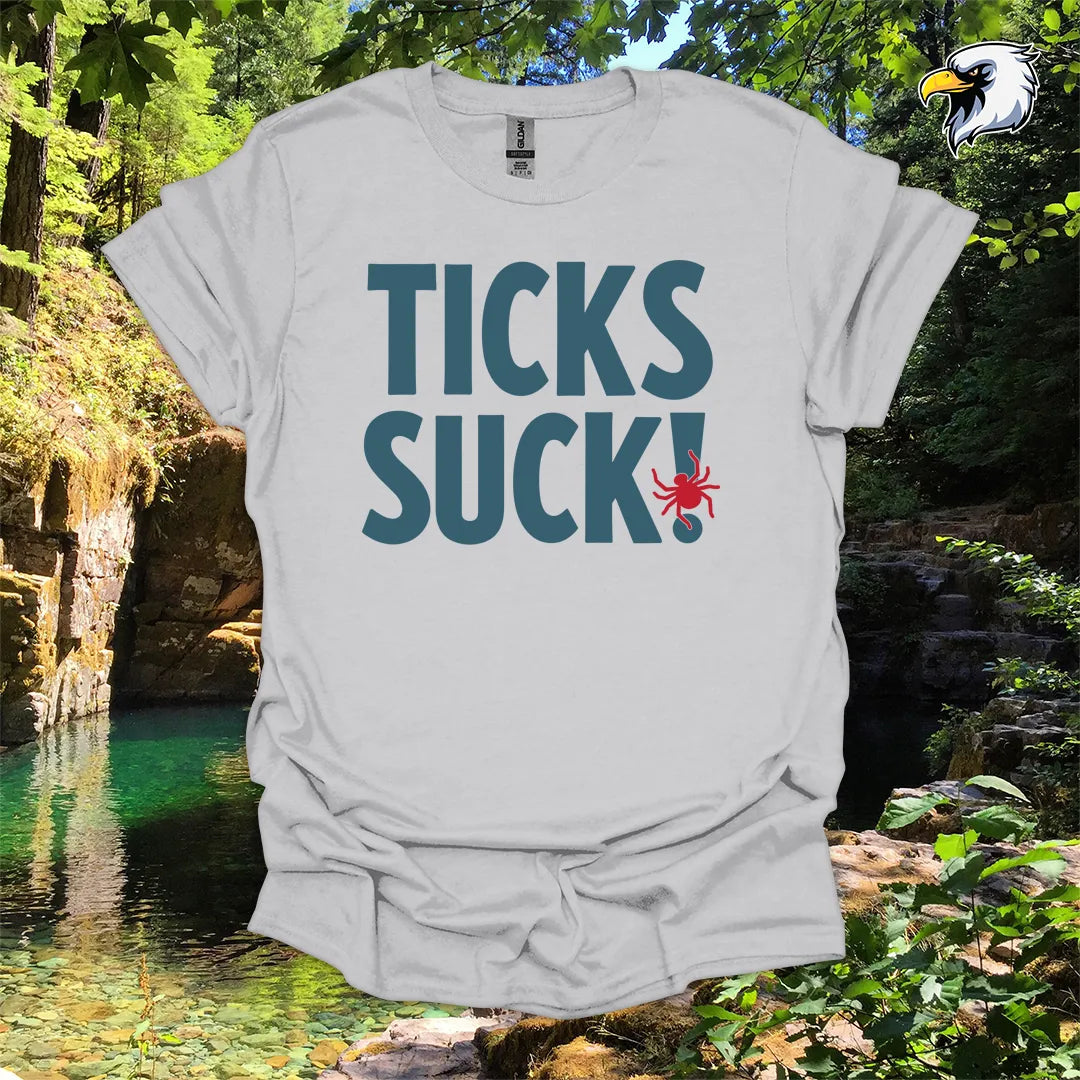 “Ticks Suck!” hiking t-shirt – Bold Outdoor Graphic