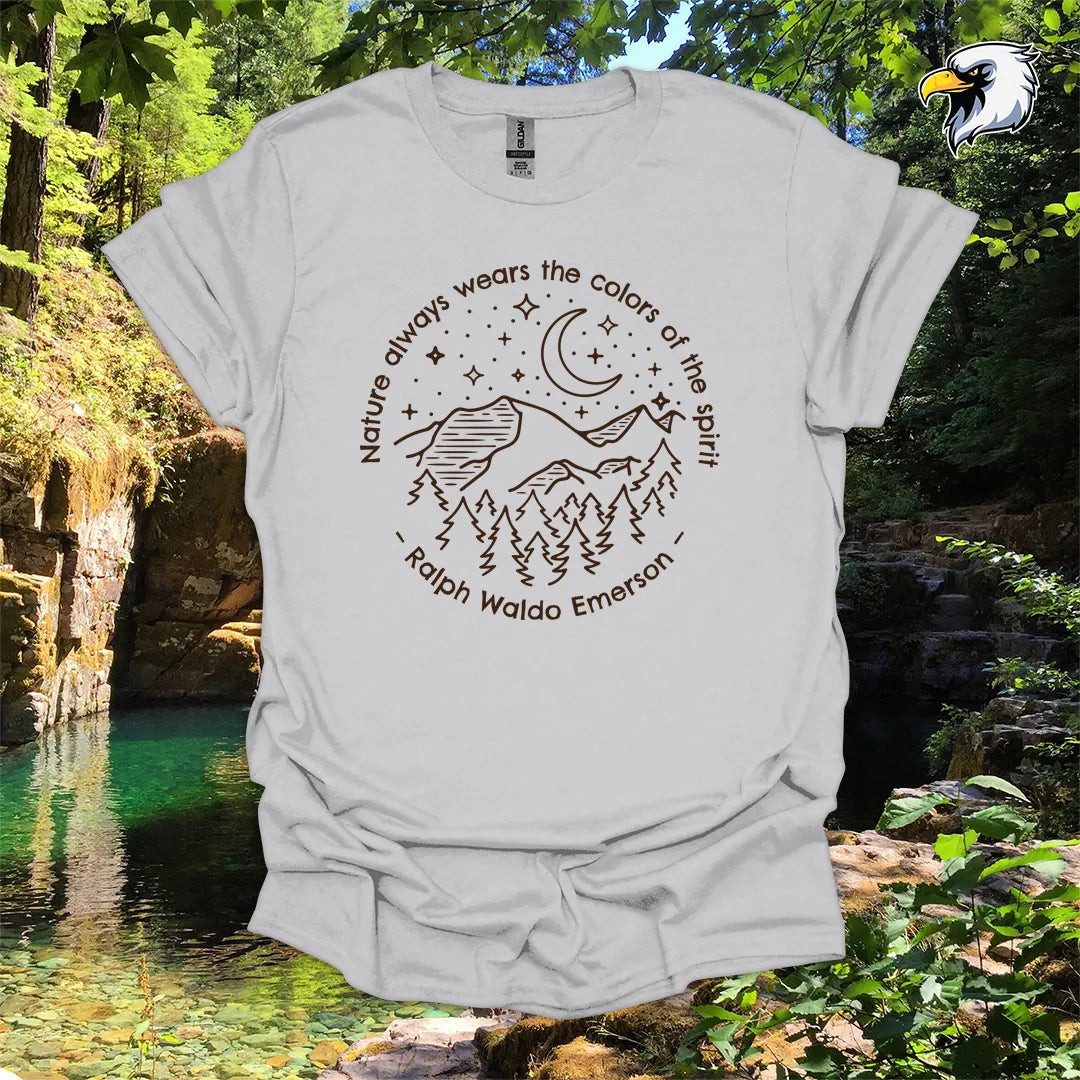 “Nature always wears the colors of the spirit” hiking t-shirt – Mountain & Moon Graphic