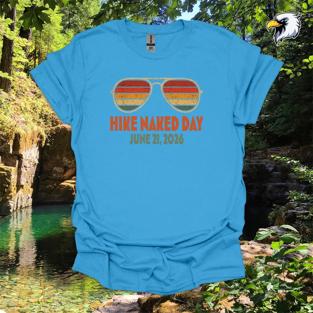 “Hike Naked Day June 21, 2026” hiking t-shirt – Retro Sunglasses Graphic