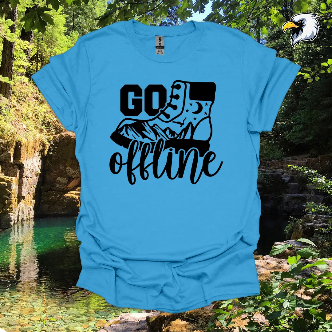 “Go Offline” hiking t-shirt – Boot and Mountain Graphic