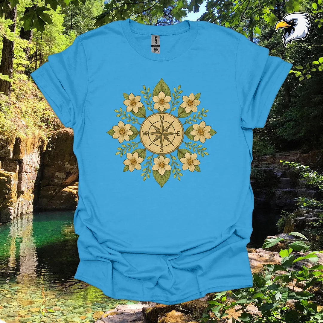 “Compass Rose” hiking t-shirt – Floral Mandala Design